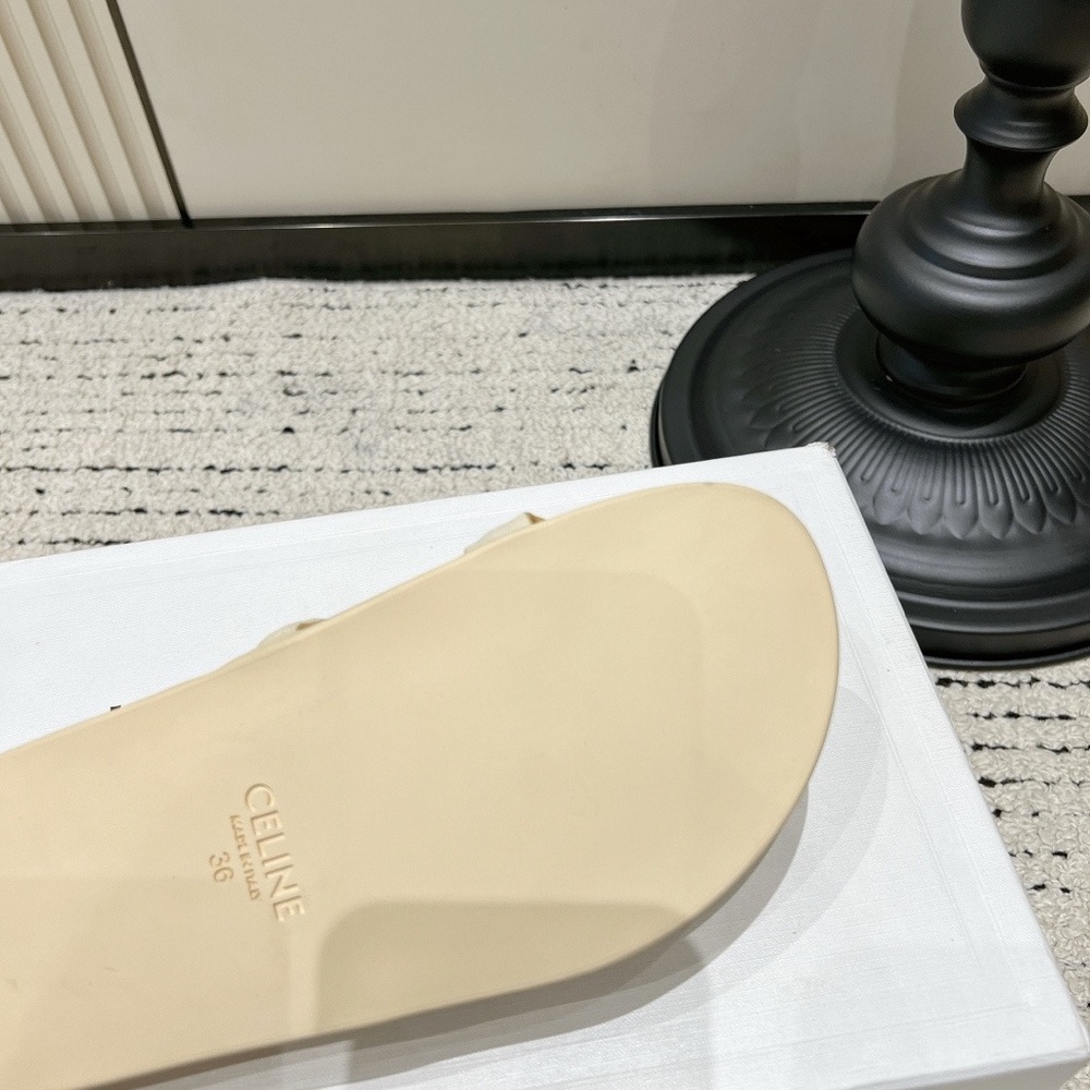 Celine Cream Suede Slide Sandals with Signature Cutout - Picture 9 of 9